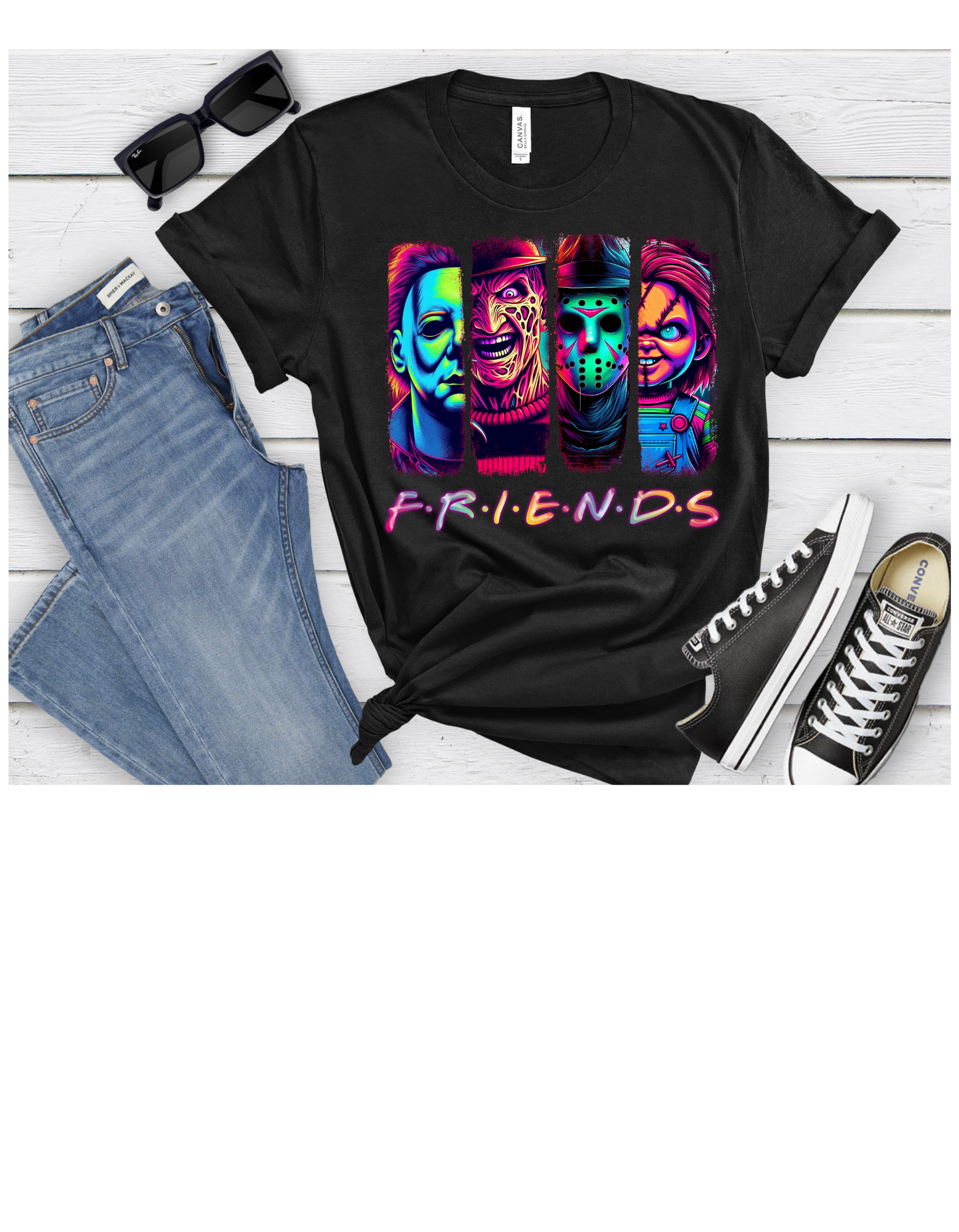 F.R.I.E.N.D.S Horror Movie Character T-Shirt – Chucky, Freddy, Jason, Michael Myers | Halloween Slasher Tee